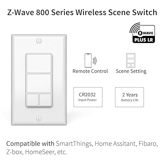 Minoston 800 Series Z-Wave Scene Controller, 4 ZWave Button, Zwave Plus Wall Switch Remote Control, Support Long Range, Work with Z Wave Hubs (MR40Z)