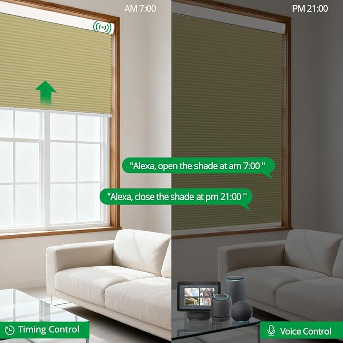 Motorized Cellular Shades with Remote Blackout Honeycomb Smart Blinds Options for Indoor Windows, Remote/Alexa/Matter Compatible, Easy DIY Installation (Apricot)