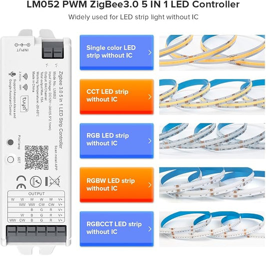 5in1 LM052 Tuya Zigbee3.0 LED Controller for All PWM(no IC) Strip