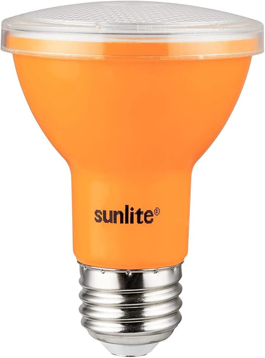 Sunlite - Amber LED PAR20 Reflector Light Bulb, 2 Watts, 120 Volts, Medium Base, 30,000 Hour Lamp Life, 30 Lumens, Narrow Flood, 30° Beam Angle, Indoor/Outdoor (6 Pack)