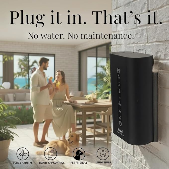 Wall Plug-in Waterless Essential Oil Diffuser, Smart Cold Air Scent Diffuser for Home, App-Controlled, 600 Sq Ft Coverage, Odor Eliminator, Includes 50ml My Way Aromatherapy Oil (Black)