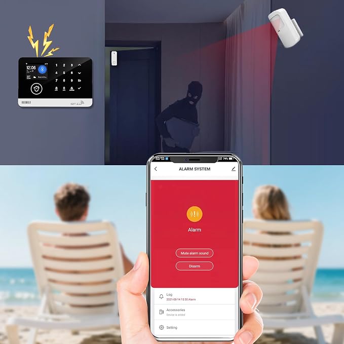 Home Security System, Alarm System for Home Security, 8-Piece Kit WiFi/GSM SMS Alarm System with Motion Detector, 120dB Alarm Siren, Door/Window Burglar Alarm, Smart Remote Control, Alexa-Compatible
