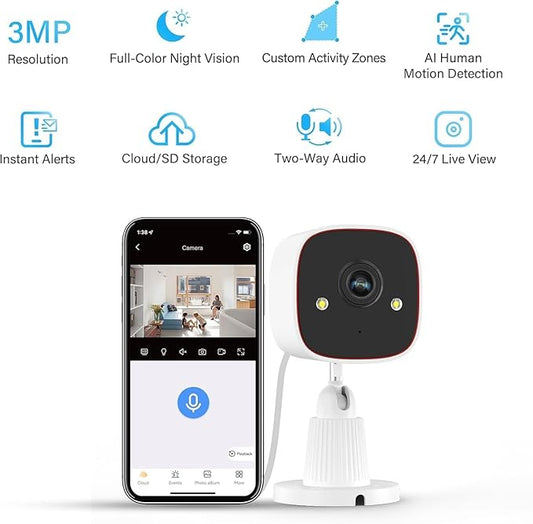 Jennov 2K WiFi Security Camera Indoor/Outdoor, Plug-in Home Surveillance Cam with Color Night Vision, Human Motion Detection, 2-Way Audio, IP66 Waterproof, Baby & Pet Monitor, 5G/2.4G