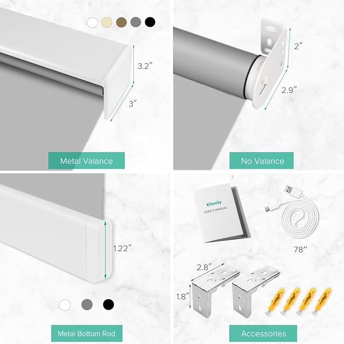Motorized Roller Shades, 10O% Blackout Waterproof Remote Control Custom Window Shades Work with Alexa Google Assistant via RF Hub, Rechargeable Electric Blinds for Windows (Vinyl Dark Grey)
