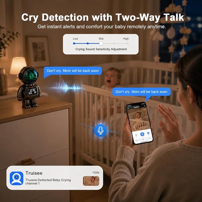 DYPCO Indoor Security Clock Camera with Temperature and Humidity Monitoring, Smart Clock Camera with Alarm Function, Real-Time Alerts for Home Safety