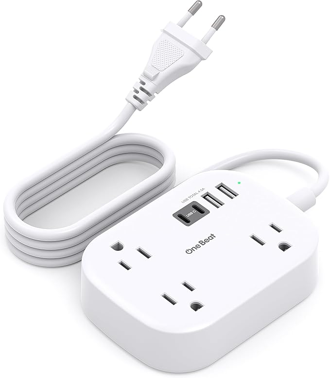 One Beat European Travel Plug Adapter with 3Ft Extension Cord, US to Europe