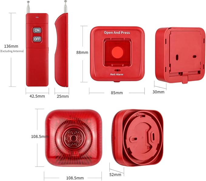 3 Pack Wireless RF 433MHz Fire Alarm Panel, Manual Fire Bell, Wireless Sound Light Alarm Security System, Smart Alert Remote Control (US Plug)