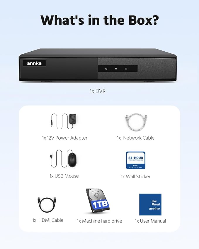 ANNKE 8 Channel DVR for Security Camera, 3K Lite Hybrid 5-in-1 CCTV Digital Video Recorder, Supports 8CH TVI/AHD/CVI/CVBS Analog and 2CH IP Cameras, 24/7 Video Recording for Home Surveillance, 1TB HDD