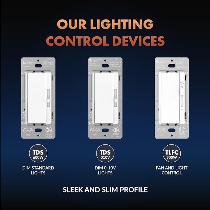Newhouse Electric Single-Pole Light Switch and 3-Speed Fan Control TLFC-300W, Modern Wall Light and Fan Control Switch for Contemporary Interiors