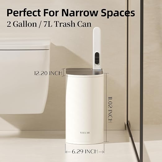 Motion Sensor Trash Can - Automatic Touchless 5.5 Gallon Garbage Bin for Bathroom, Bedroom, Kitchen, Office (White with Toilet Brush)