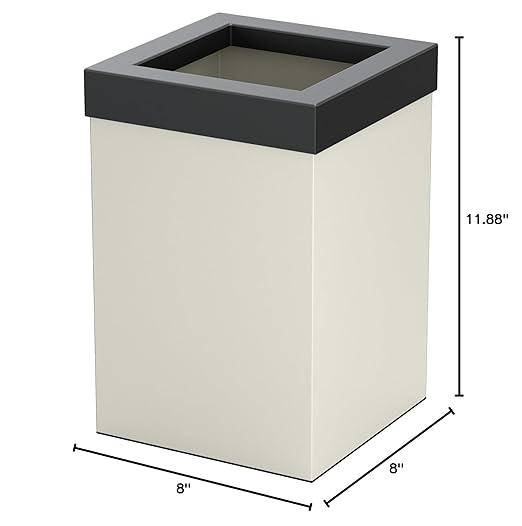 Gatco Small Bathroom Trash Can with Lid, Square 3 Gallon Stainless Steel Wastebasket, Under Sink, Matte Pearl and Matte Black, for Bathroom, Bedroom, Office (1935MX)
