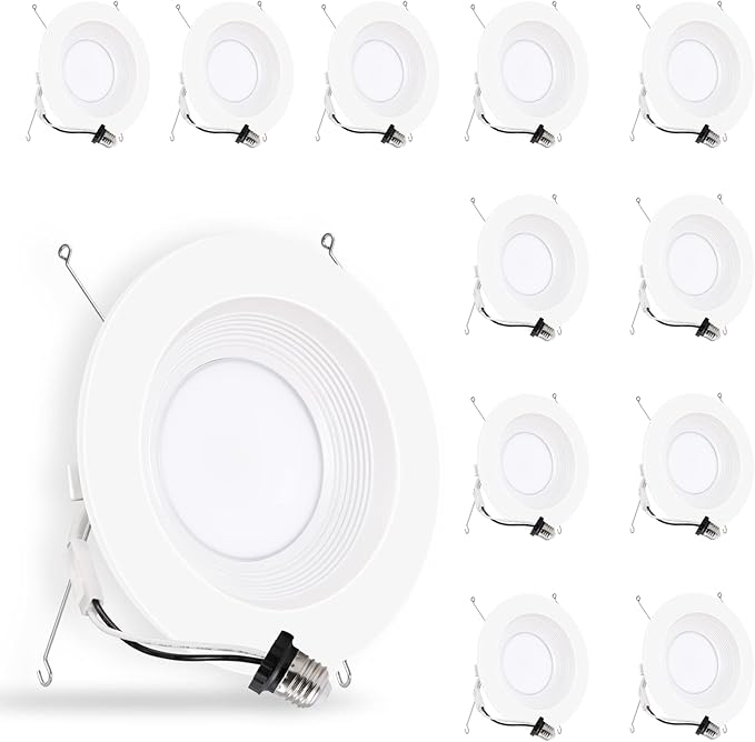 Energetic 5/6 Inch LED Recessed Lighting, 1000LM, 5000K Daylight Downlight, 12W=150W, Dimmable LED Can Light, Simple Retrofit Installation, IC & Wet Rated, FCC & ETL Listed, 12 Pack