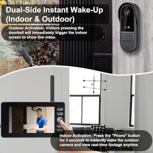 TKMARS Doorbell Camera Wireless No Subscription with Monitor for Home/Apartment, Video Doorbell 1080P No App/WiFi Needed, Intercom 2-Way Talk,Waterproof Door Bell with Recording & Night Vision