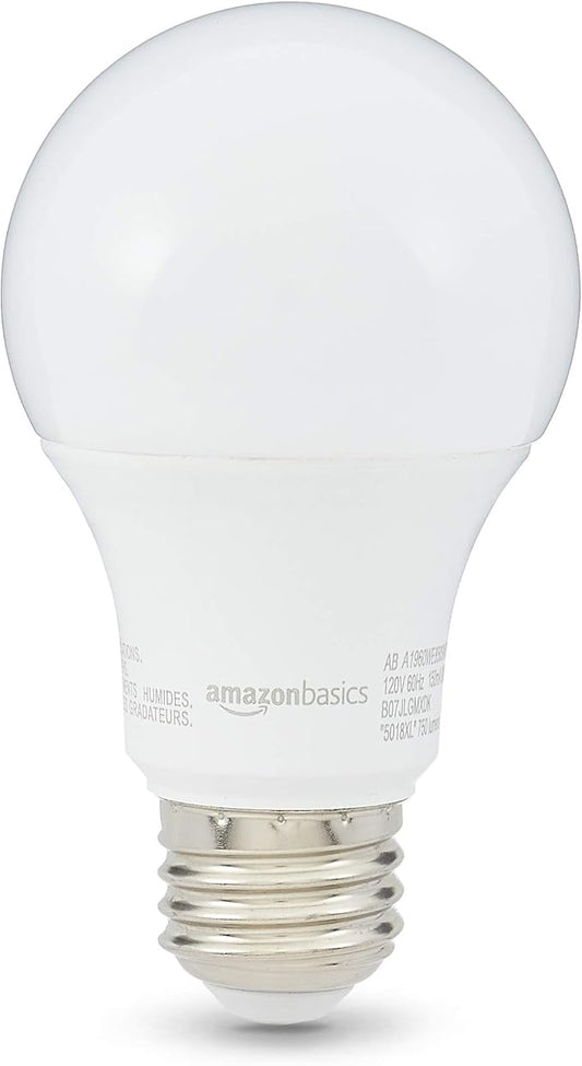 Amazon Basics 60W Equivalent, Daylight White, Non-Dimmable, Energy Efficient, 10,000 Hour Lifetime, A19 LED Light Bulbs, 6-Pack