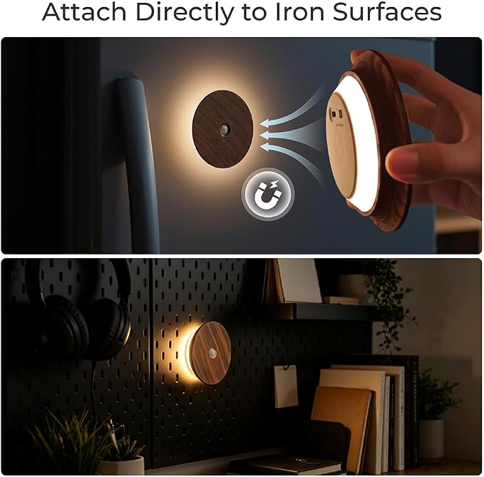 Wood Motion Sensor Night Light Indoor, Rechargeable Magnetic Light