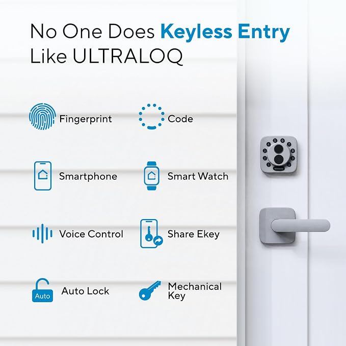 ULTRALOQ Bolt SE Smart Lock,Built-in WiFi,Matter Over Thread,Remote Access | Works with Apple Home, Alexa, Google, SmartThings, Smart Deadbolt Lock Front Door with Fingerprint, Code, App Control, Gray