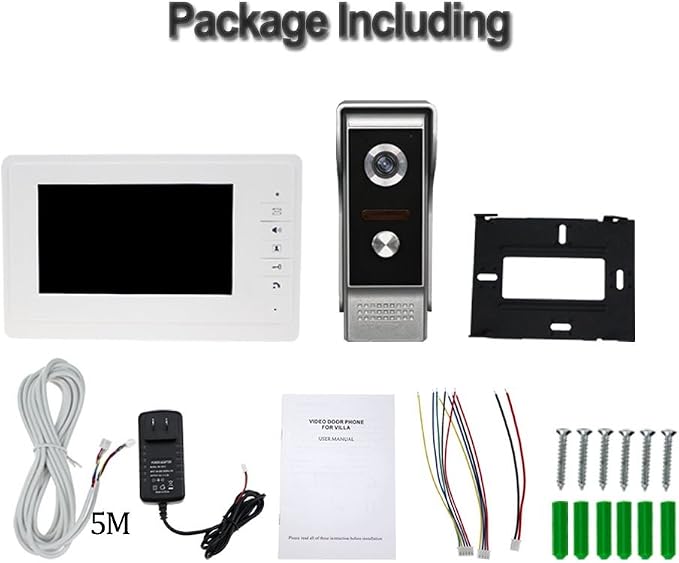 LIBO 7" Video Intercom Wired Home Video Door Entry System, One Indoor Monitor with One Outdoor Camera, Waterproof Rainproof IR Night Vision, Two-Way Audio