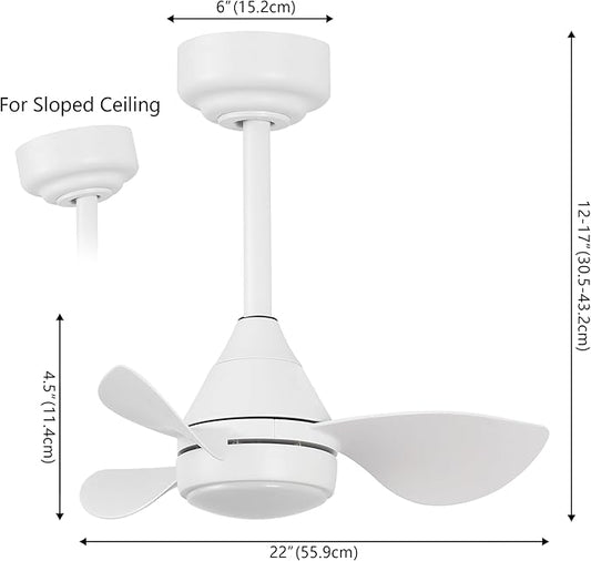 OVAL AIR AIR8000B Albini 22" Contemporary Minimalist 6-Speed Metal Mobile-App/Remote-Controlled Dimmable Smart Integrated LED Ceiling Fan for Living Room, Bedroom, Office, Frost White