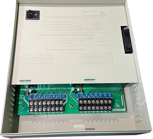 4K CCTV Power Supply 16 Channel Adjustable DC11V ~DC15V 32 Amp Output Reset Fuse with Anti-Ripple and Anti-EMI Interference Circuit Designed for 4K IP/CCTV Security Cameras System