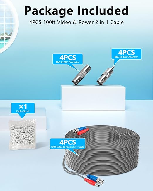 OOSSXX Video Power Cable BNC Extension All-in-One Cables for CCTV Security Cameras, Outdoor Wired Surveillance Camera DVR System