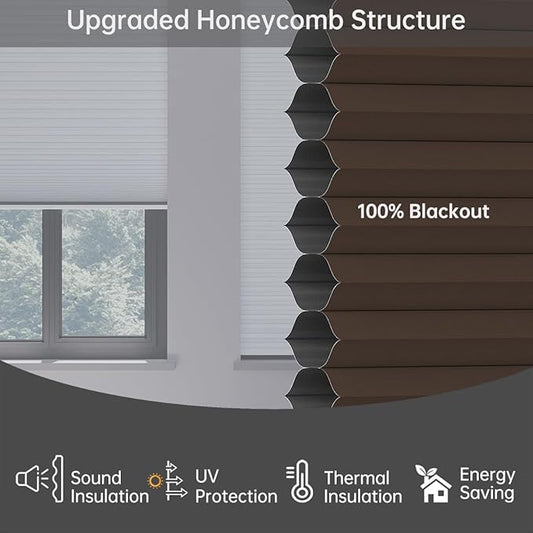 Cellular Shades Blackout Honeycomb Blinds for Indoor Windows, Cordless Cellular Shades 1.5 inch Cell Pleated for Bedroom Home Office, Custom Size, Blackout Brown