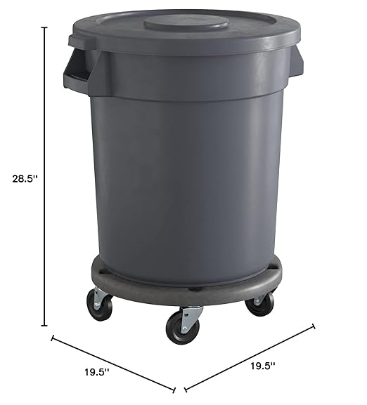 20 Gallon Gray Round Commercial Trash Can with Lid and Dolly, Heavy-Duty Food Grade NSF Certified, Perfect for Restaurant, Office, School, Garage, Backyard, Workshop, Warehouse