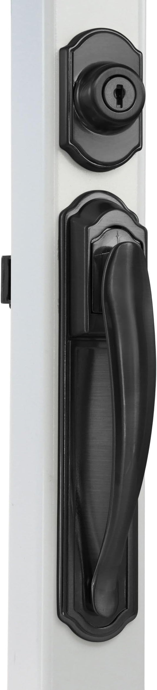 Ideal Security Pull Handle Set with Keyed Deadbolt, Screen Door Handle, Storm Door Handle, Matte Black (4-Piece Set)