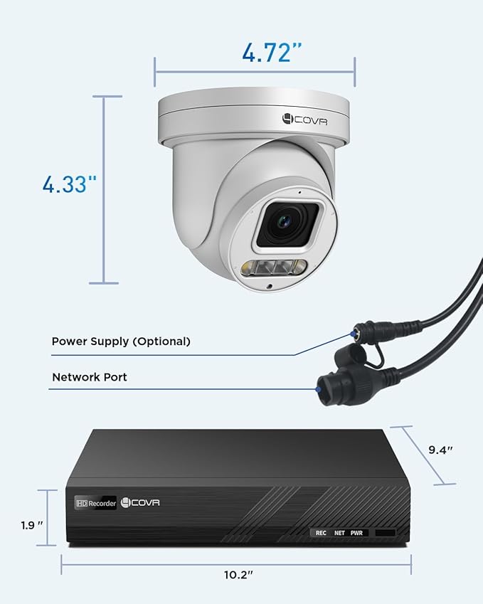 4COVR PoE PTZ Security Camera System 8 Channel 4K, 8X 8MP IP PTZ Camera Two Way Audio, 280? Pan 90? Tilt 5X Optical Zoom, Smart Color Night Vision, Human Vehicle Detection, NVR 2TB HDD, LY5XCP8M0808