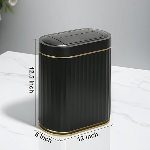 SYNCVIBE Bathroom Trash Can with Lid Butterfly 2 Gallon Sensor Trash can, IPX5 Waterproof Garbage Can, Automatic Slim Trash Bin, Under-Counter Wastebasket Bathroom Decor for Kitchen, Black Gold