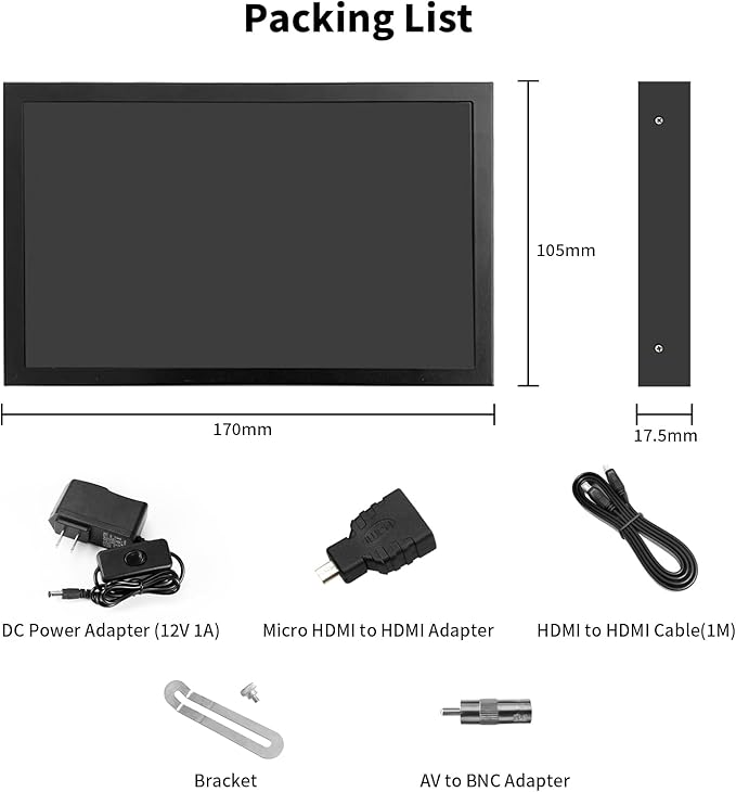 7 Inch Small Monitor, 1024×600 IPS Mini Monitor with Built-in Speakers/HDMI/VGA/AV Input for Raspberry Pi, PC, TV, DVD, CCTV