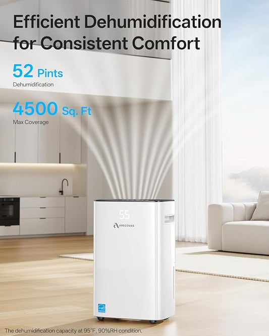 Dehumidifier for Basement, 52 Pints Dehumidifiers for Bedroom Bathroom Large Room Home, 4500 Sq.Ft Dehumidifier with Drain Hose, 2025 Energy Star Certificate, Humidity Control, 24H-Timer, Auto Defrost