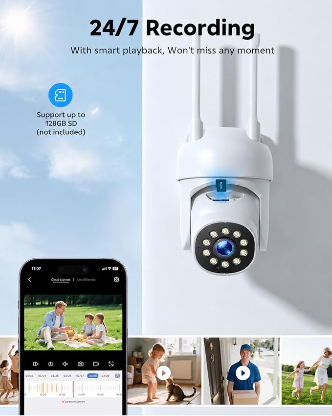 CAMCAMP Wireless Security Camera Outdoor, APP Remote Access, AUTO Tracking | Pan&Tilt Full View for Home, Color Night Vision, Alerts, 2-Way Audio, 2.4G&5G WiFi Support Could/SD card Storage Not included