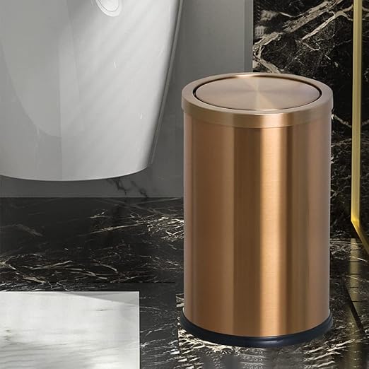 Antique Brass Bathroom Trash can with lid,Stainless Steel,Small Grabage Can with Flipping Lid, 9L/2.4Gal for Living Room,Bedroom,Guest Room,Hotel (Rose Gold)