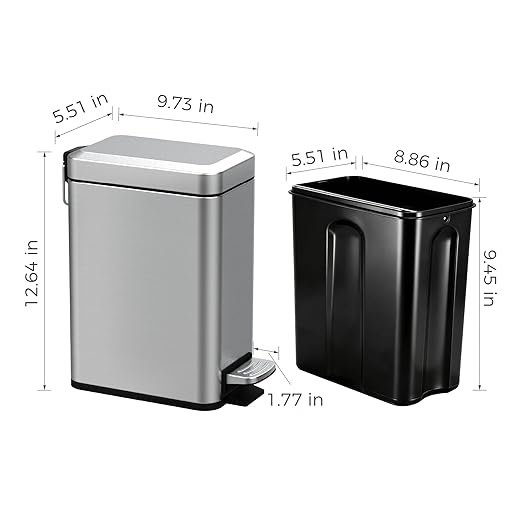 Sineng Bathroom Trash Can with Lid Soft Close, 1.6 Gallon Stainless Steel Small Pedal Garbage Can with Removable Inner Bucket, Waste Bin for Kitchen Bedroom, Compact Toilet Trash bin