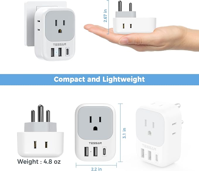 TESSAN India Plug Adapter 2 Pack, Type D Travel Adapter