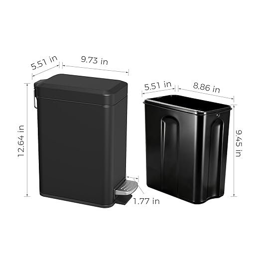 Sineng 1.6 Gallon Stainless Steel Slim Rectangular Pedal Trash Can with Soft Close Lid,Space-Saving Waste Bin for Bathroom,Bedroom,Durable Pedal Step Trash can,Compact Trash bin