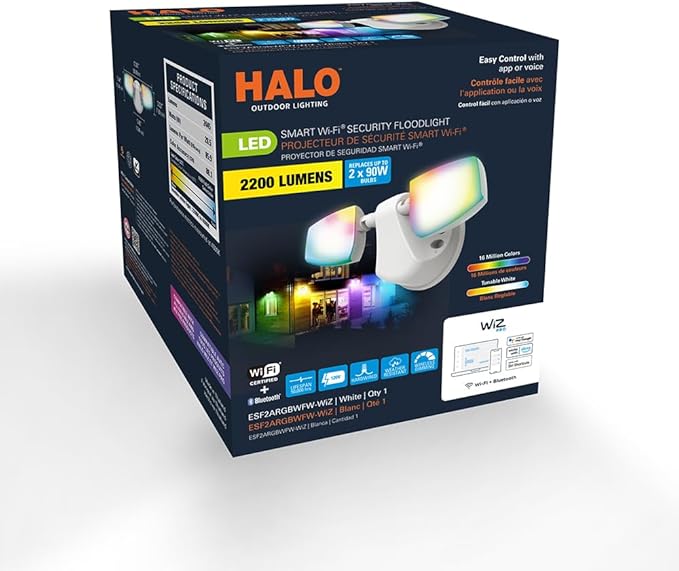 HALO ESF Smart Non-Motion Security Flood Light, Connected by WiZ Pro,180-Watt Equivalent 2400 Lumens White - ESF2ARGBWFW-WiZ