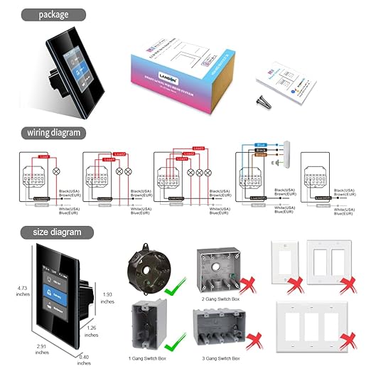 LANBON Smart Light Switch,1/2/3 Gang,3 Way for Whole House, LCD Magic Panel by WiFi Mesh Never be Offline, 2.4G Wi-Fi Smart Switch Compatible with Alexa&Google Home, Neutral Wire Required,L8-HS-Black