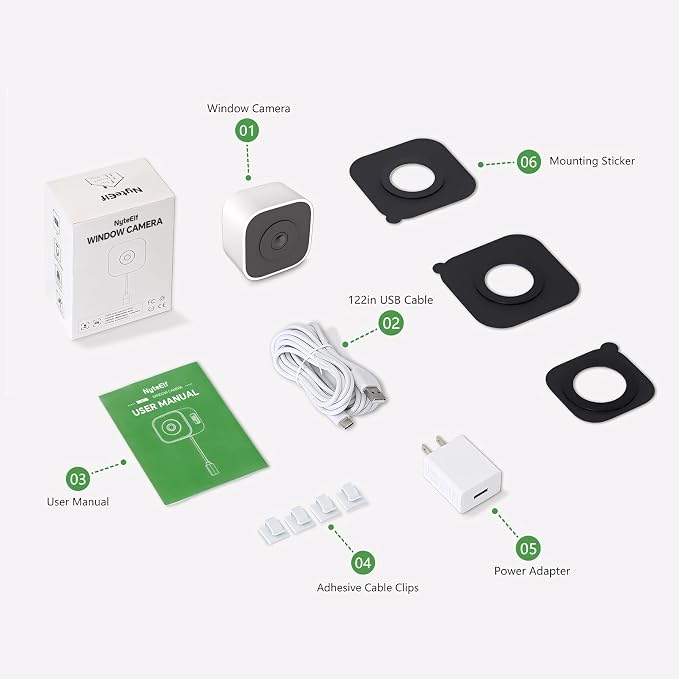 3MP Window Security Camera, Through Glass Indoor 2.4GHz WiFi Camera
