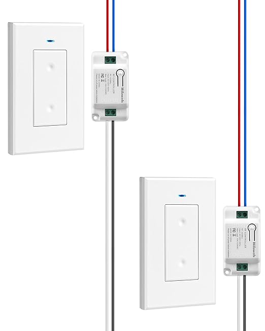 2 Pack Wireless Light Switch and Receiver Kit, WILAWELS Wireless On Off Switches for Ceiling Light, Lamp, Moveable Remote Wall Switch, 100FT Range, No in-Wall Wiring Required, Expandable W06RC11P206