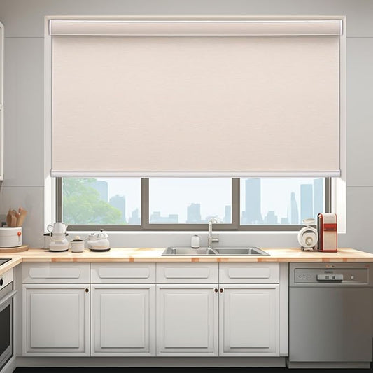 Changshade Custom Size Cordless Roller Shades, Blackout Roller Window Blinds with Thermal Insulated for Office, Living Room, Bedroom, Kitchen, Easy Installation,Beige