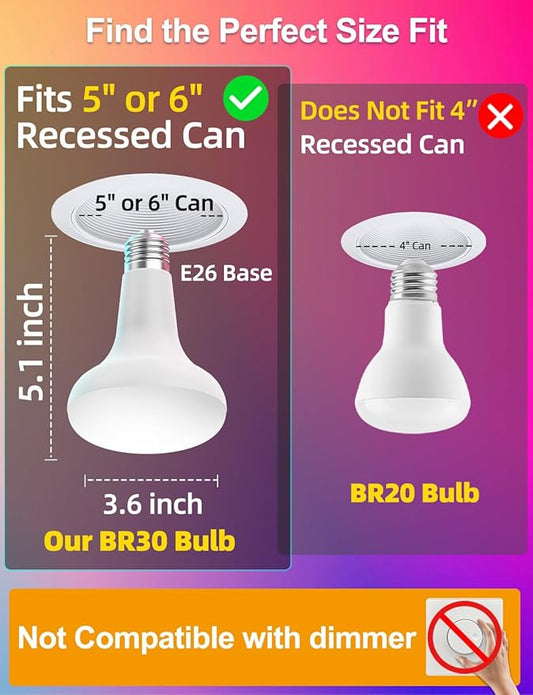 ILC BR30 LED Recessed Can Light Bulbs, Indoor Flood Light Bulbs, RGB Color Changing, 5CCT Tunable with Remote Control, E26 Base, 10W 900LM 70W Equivalent, for 5"/6" Recessed Cans Only, 12 Pack