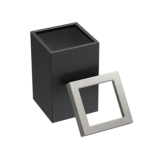 Gatco Small Bathroom Trash Can with Lid, Square 3 Gallon Stainless Steel Wastebasket, Under Sink, Matte Black and Satin Nickel, for Bathroom, Bedroom, Office (1915SN)