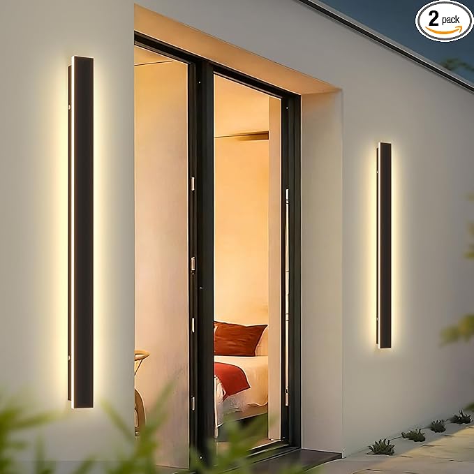 Modern Outdoor Wall Lights, 47.3Inch Black LED 3000K IP65 Waterproof Outdoor Linear Wall Sconces Exterior Lighting Fixture Porch Wall Light for House, Front Door, Garage (2Pack)