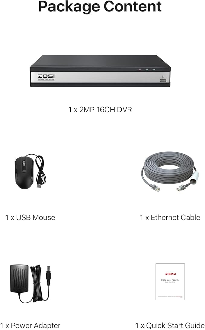 ZOSI 16 Channel H.265+ DVR for Security Camera, 1080p Hybrid 4-in-1 CCTV DVR Surveillance System(Analog/AHD/TVI/CVI), Motion Detection, Mobile Remote Control, Email Alarm (No Hard Drive Included)