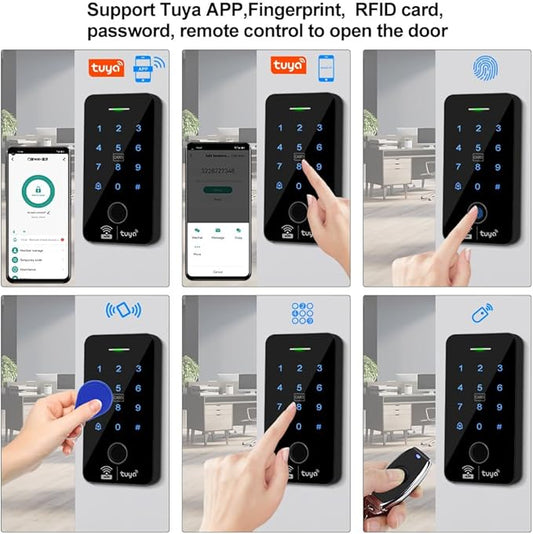Fingerprint WiFi Tuya Access Control System Kit with Electric Drop Bolt Lock, IP68 Biometrics Access Control Keypad 125KHz 13.56MHz + 10PCS RFID Key fobs, Smart APP Remote Unlock
