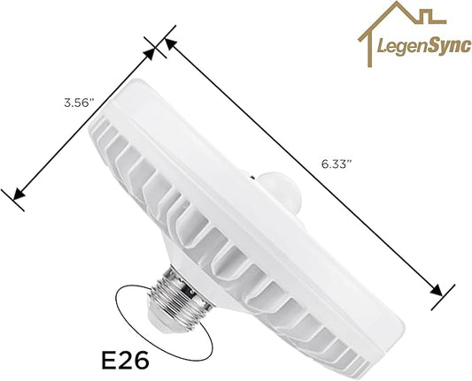 2 Packs18W Smart Commercial Garage LED Light Bulb, Motion Sensor & Bluetooth App Control (iOS), 120-277V, 1900 Lumens, E26 Base, 3000K-5000K Tunable, 1-100% Dimmable