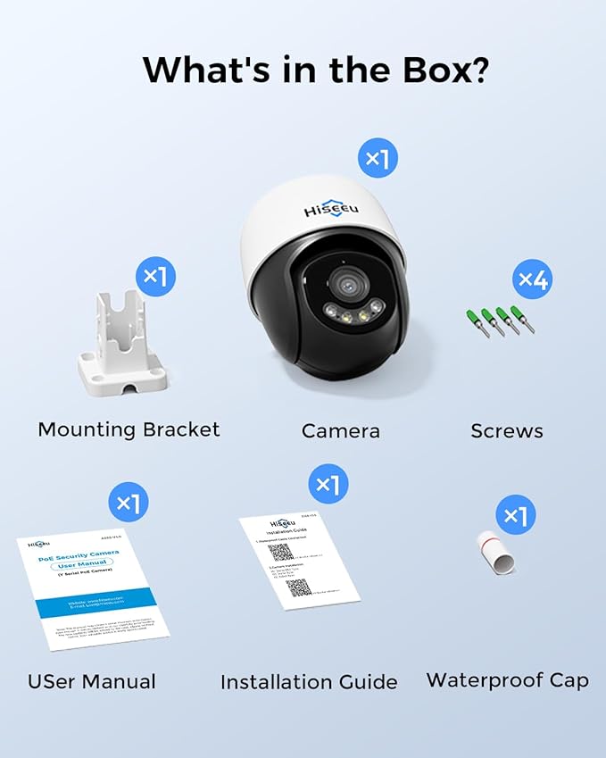 Hiseeu 【360° Panoramic】 12MP PoE Security Camera Outdoor, 355 Pan & 90 Tilt Cameras for Home Security, Human Auto Tracking, Color Night Vision, Human/Vehicle Detection, 2 Way Talk, No Subscriptions