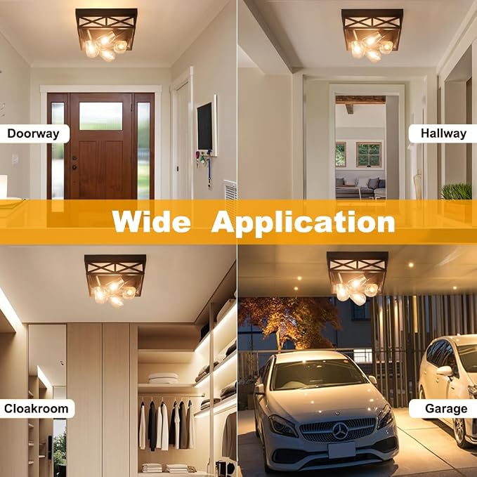 Farmhouse Square Adjustable Motion Sensor Flush Mount Ceiling Lights,12IN