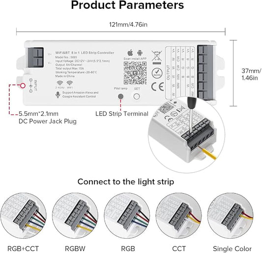 5in1 WB5 2.4GHz WiFi PWM LED Controller Compatible Alexa Google Home